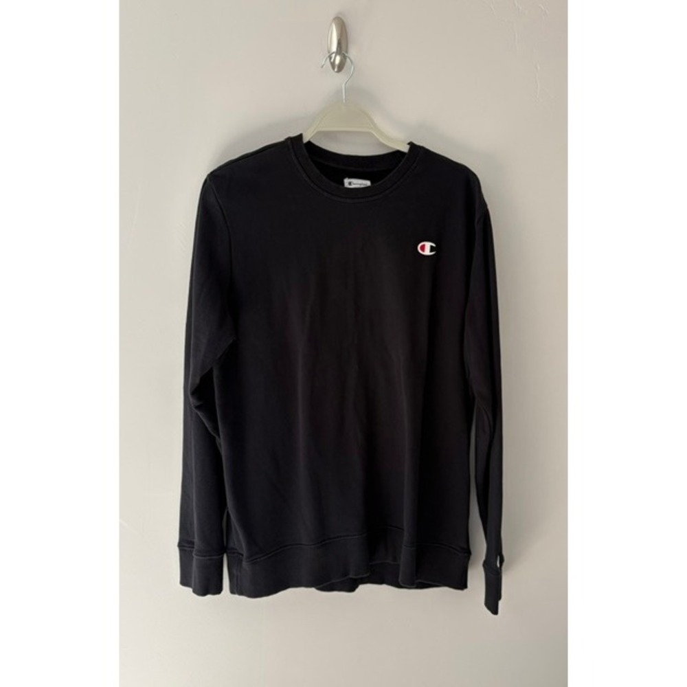 Champion Mens Black Crewneck Sweatshirt Large Pullover French Terry